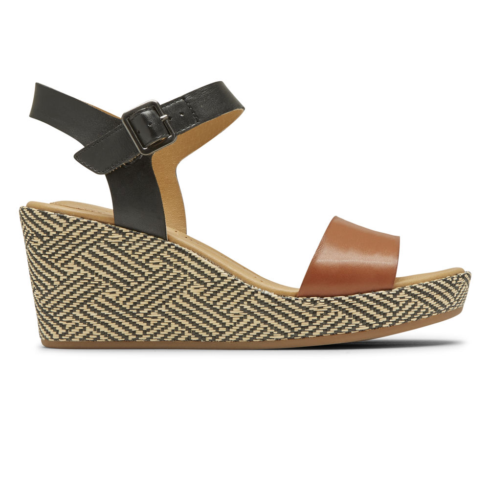 Sandálias Rockport Mulher Pretas/Marrom - Lyla Ankle-Strap - 51842TKNI